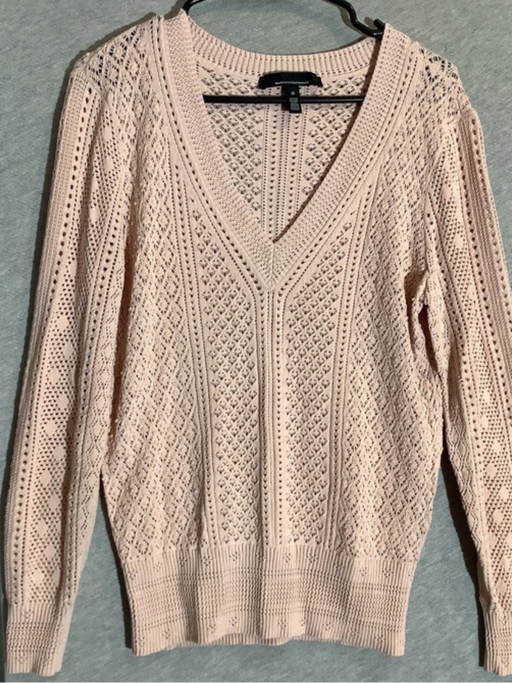 White House Black Market Light Pink Open-Knit V-Neck Sweater